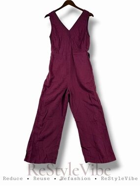 KUHL Women’s Size S Romper Cropped Linen Blend Burgundy Wine V-Neck Sleeveless